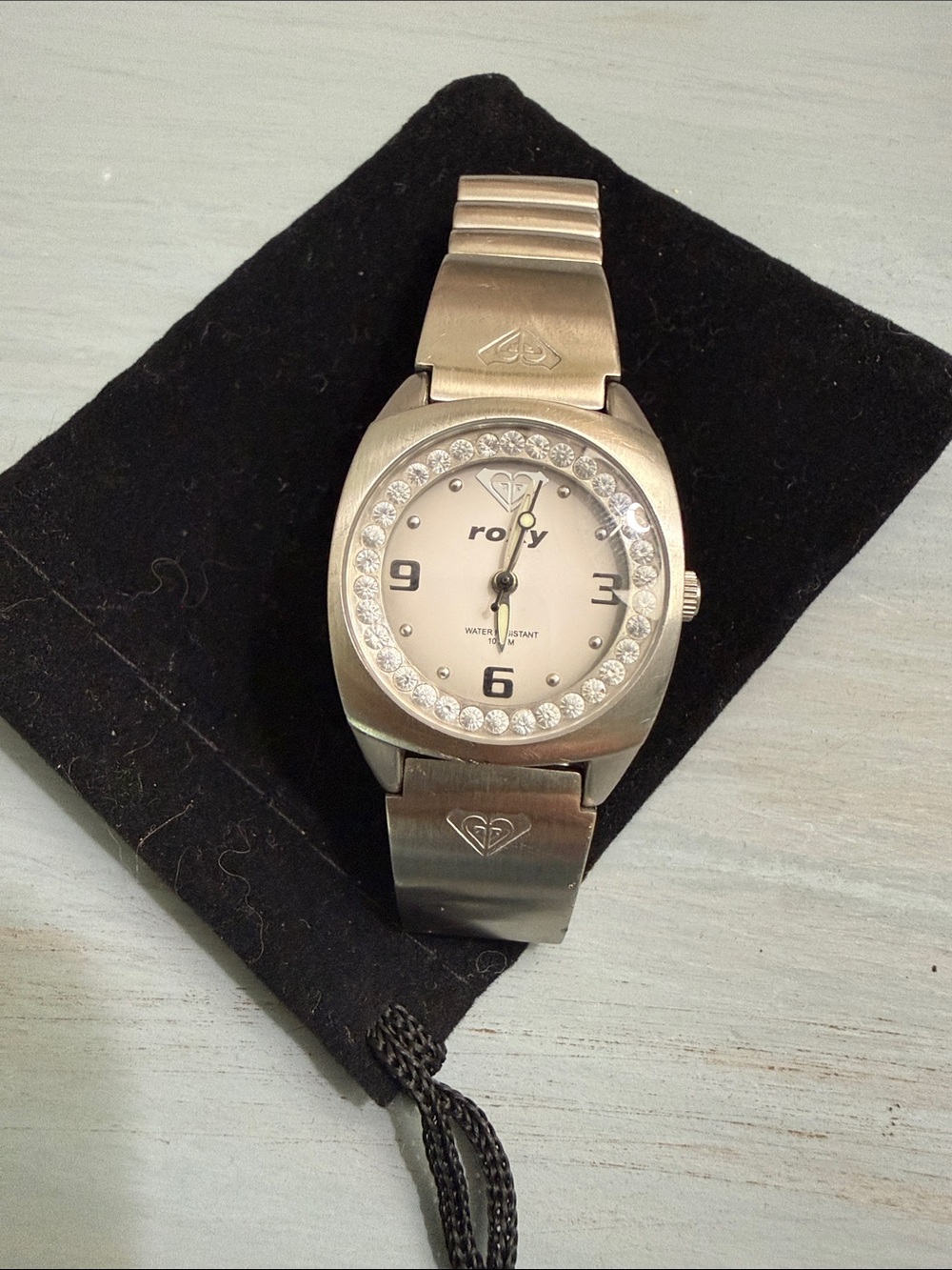Roxy Silver Tone Watch with Crystal Bezel